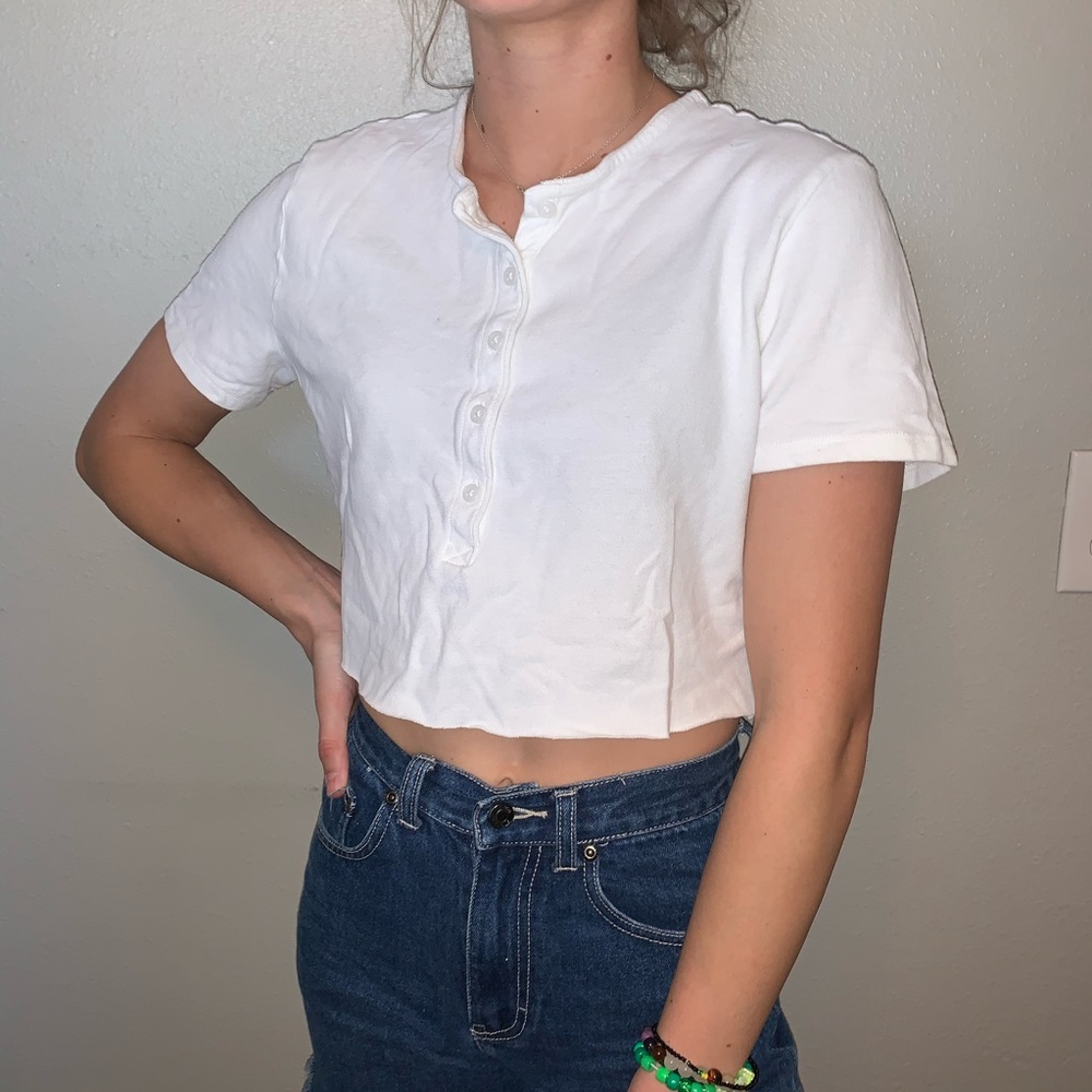 White crop top with buttons